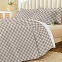 REPRECONF Ultra-Soft Checkered Quilt Set King Size Checkerboard Lightweight Breathable Bed Bedspread All Season Quilted Comforter Reversible 3 Pieces (1 Quilt, 2 Pillow Shams) Khaki