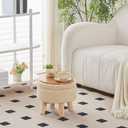 Wimarsbon Storage Ottoman, Modern Round Footrest with Soft Padded Seat, Teddy Velvet Footstool with Wood Legs, Accent Small Table or Plant Stand for Hallway, Living Room (Off-White), 13"D x 13"W x 10.6"H