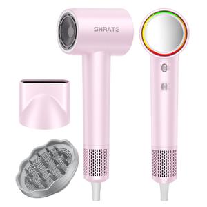 SHRATE Professional High Speed Ionic Hair Dryer | Ultra-Fast Drying | 500 Million Negative Ions | Low Noise | 160000 RPM | Compact Blow Dryer with Magnetic Diffuser for Faster Drying All Hair Types (Pink)