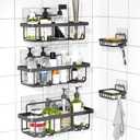 Adhesive Shower Caddy,5 Pack Rustproof Stainless Steel Bathroom Organizers and Storage, Large Capacity Bathroom Shower Organizer, No Drilling Shower Shelves for Inside Shower, Black (2)