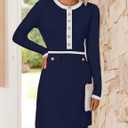 ZESICA Women's Fall Long Sleeve Bodycon Sweater Dress Crewneck Button Knit Color Block Party Mini Dresses (Blue, M)