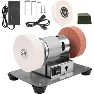 Mini Bench Grinder with 3 Wheels, Electric Multi-Purpose Grinding Machine for Metal, Wood, Knife Making, Jewelry Buffing, 6.3 x 3.5 inch Base