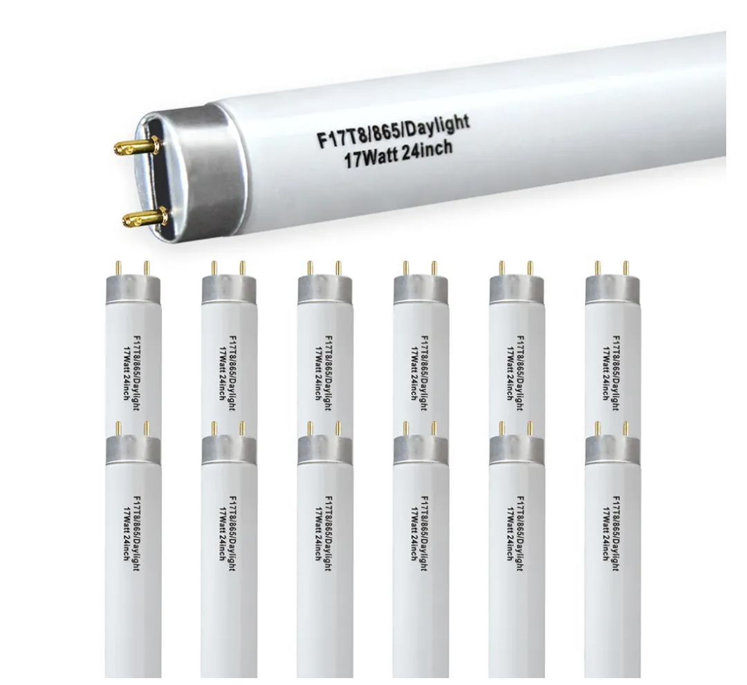 12 Pack 17W 24in T8 Bright White Fluorescent Tube, F17T8/865 6500K Daylight,2 Foot T8 Linear Fluorescent Lamp,Medium Bi-Pin (G13) Base,1350 Lumens