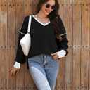 ETCYY Women's Sweaters Fall Fashion 2026 Fall Clothes Teacher Outfits Long Sleeve V Neck Knit Pullover Oversized Sweater Tops (Small,Black)