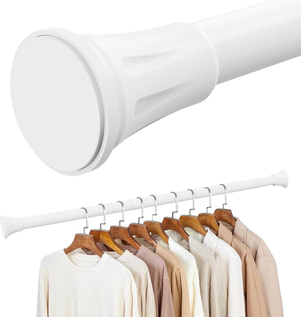 1.1 Inch Diameter Tension Closet Rods for Hanging Clothes 32-60 Inch, Adjustable Pole Closet to Hang Clothes, Heavy Duty Closet bar for Wardrobes with No Drilling Holder, White