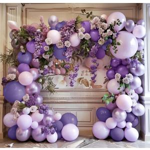 Purple Balloon Garland Kit - Double Stuffed Dark Purple Lavender Balloon Arch Latex Pearl Lilac Color for Baby Shower Birthday Butterfly Wedding Fairy Floral Wild Flower Party Decor