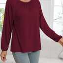 Womens Long Sleeve Tops Lace Crew Neck Dressy Casual Smocked Shirts Loose Fit Business Work Blouses Fall Clothes (L)