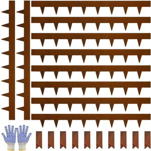Corten Steel Landscape Edging-4.5" H X 40" L Metal Garden Edging-33FT-Landscape Lawn Edging 10 Pcs-No-Dig Hammer Heavy Duty Steel Edging-Bendable Border Strips for Lawn Yard GJWCVL-10 Clips