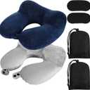 Sintuff 2 Pack Inflatable Travel Pillow for Airplanes Inflatable Neck Flight Pillows with Compact Bag and Blindfold for Traveling, Airplane, Train, Car, Office (Light Gray and Dark Blue)