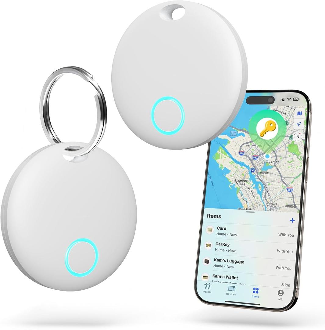 Air Tracker Tags-2 Pack [Apple MFi Certified] (iOS Only), Smart Bluetooth Tracker, Compatible with Apple Find My, Item Locator for Keys, Luggage, Wallet, Suitcase, Bags, IP67 Waterproof (White)