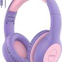 EarFun Kids Headphones Wired with Microphone, 85/94dB Volume Limit Headphones for Kids, Portable Wired Headphone with Shareport, Stereo Sound Foldable Headset for School/Tablet/iPad, Violet Pink
