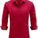 JOGAL Men's Dress Shirts Regular Fit Long Sleeve Stretch Business Wedding Button Down Shirts (Red, L)