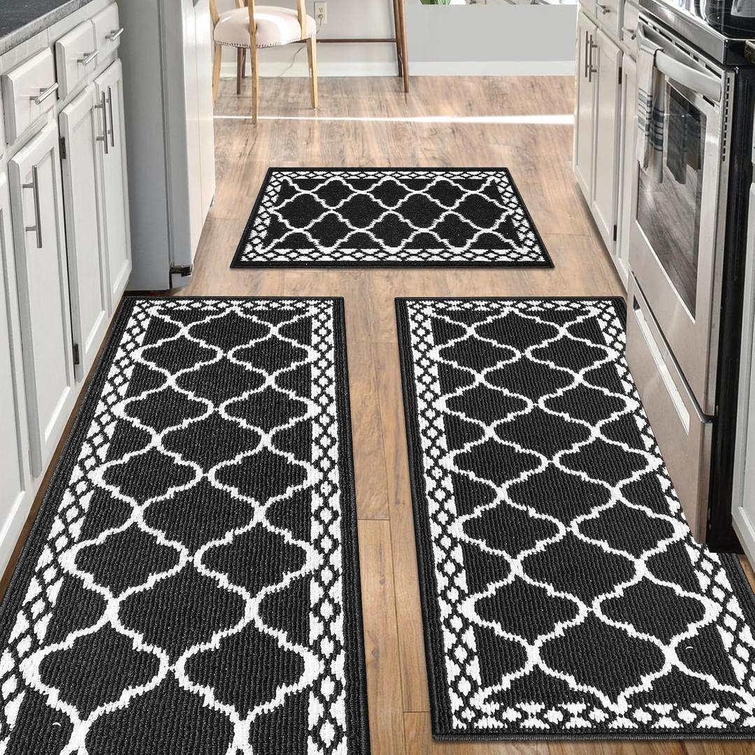 Kitchen Mats for Floor 3 Piece Set, Soft Comfort Kitchen Runner Rugs Non Skid Washable, Farmhouse Kitchen Mats for Floor Sets, Kitchen Area Rug Floor Mat for Bathroom Entryway Indoor Door (1'8" x 4'11", Blue)