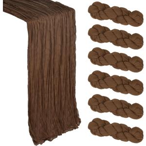6 Pack Brown Fall Cheesecloth Table Runner 10Ft Gauze Cheese Cloth Table Runner 35x120 Inch Boho Sheer Rustic Fabric for Decor Bridal Baby Shower Wedding Thanksgiving Home Table Decorations