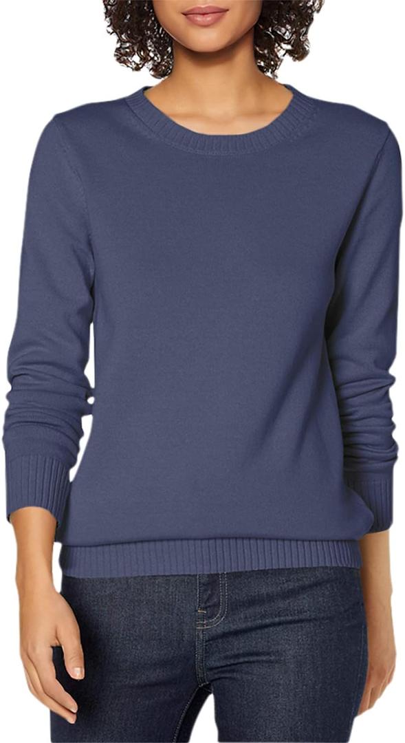 Amazon Essentials Women's Crewneck Sweater, 100% Cotton, (Navy) S
