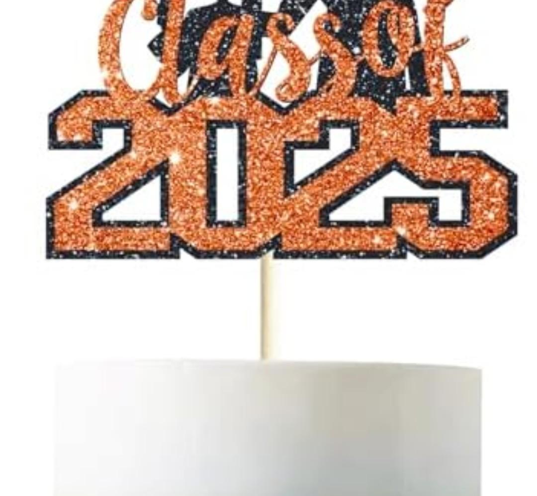 Class of 2025 Cake Topper, Orange Glitter Congrats Grad Cake Topper, Diploma Graduation Cap Cake Topper, 2025 Graduation Theme Senior High School Graduation Party Cake Supplies Decorations