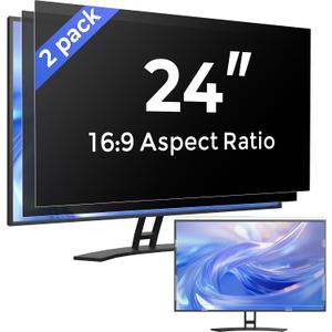 [2 Pack] 24 Inch Computer Privacy Screen Filter for Monitor 16:9 Aspect Ratio, Eye Protection Anti Blue Light Privacy Shield and Anti-Glare Protector, 24inch Removable Anti-Scratch 24in Protector Film