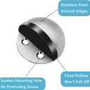 2 Pack Door Stoppers, Adhesive Floor Door Stops No Drill Stainless Steel Door Stoppers for Bottom of Door Doorstop Wall Protector with Rubber Bumper, Brushed Nickel
