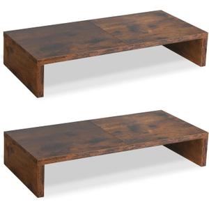 TEAMIX 2 Pack Monitor Stand Riser-20 inch, Wooden Tabletop Shelf for TV/PC/Laptop/Printer, Rustic Brown Monitor Riser with Storage, Computer Stand Ergonomic Design