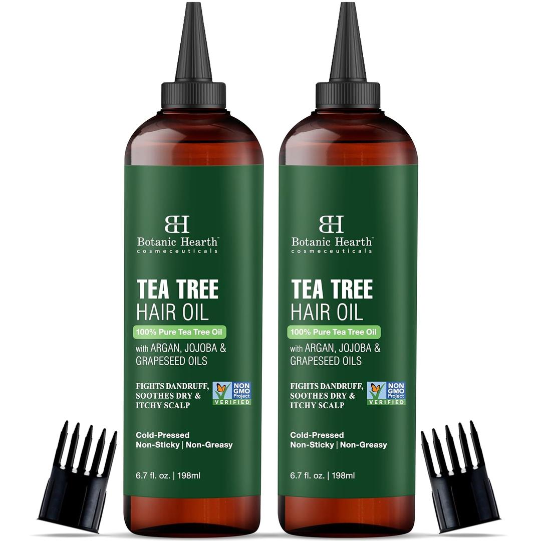 Botanic Hearth 100% Pure Tea Tree Hair Oil For Hair Growth & Hair Treatment Oils 6.7 Fl Oz, 2 Pack|Infused with coconut Oil|Hair Oil Repairs Dry Damaged Hair, Strengthening, Healthier| All Hair Types