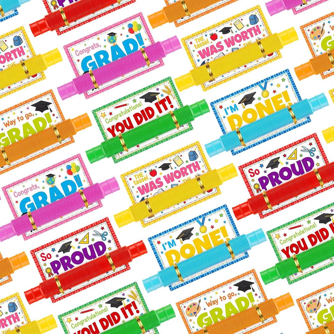 Junkin 24 Sets End of Year Gifts for Students Kindergarten Graduation Pop Tubes with Cards Stretchy Stress Relief Fidget Toys Gifts from Teacher for Class of 2026 Pre k Graduation Party