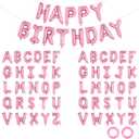 65 Pcs Pink Happy Birthday Balloons and 2 Sets A-Z Letters Foil Balloons, 16 Inch Personalized Name Happy Birthday Banners for Wedding Baby Shower Anniversary Party Decorations (Pink)