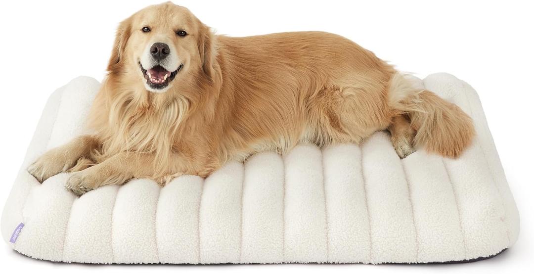 Lesure Cute Orthopedic Dog Bed for Extra Large Dogs, Waterproof Chic Flat Pet Mat with Removable Washable Cover, Fuzzy Thick Egg Crate Foam Pet Mattress for Indoor Use (44" x 32", Cream) (44.0"L x 32.0"W x 4.0"Th)