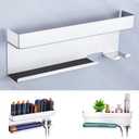 Hair Dryer Holder Wall Mount Hair Tool Organizer, Stainless Steel Hair Dryer Straightener Holder, Bathroom Blow Dryer Holder, Adhesive Curling Iron Holder, Hairdryer Holder Storage