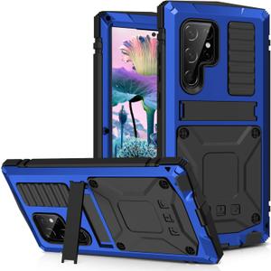 JGY Samsung S23 Plus Metal Case with Kickstand Built-in Screen Protector Camera glass Sturdy Military Aluminium Armor Durable Full Body Heavy Duty Shockproof Drop Tested Case for S23 Plus (Blue)