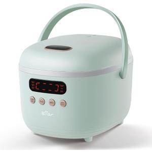 Bear Rice Cooker 4 Cups (Uncooked), Rice Cooker Small, 6 Cooking Functions, Advanced Fuzzy Logic Micom Technology, 24 Hours Preset Keep Warm, for White/Brown Rice Quinoa Oatmeal Soup Cake, 2L Green