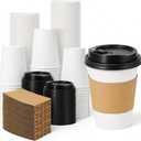 Lamosi 50 Pack 10 oz Disposable Coffee Cups with Lids and Sleeves, Leak-Proof To Go Paper Coffee Cups with Lids, Hot/Cold Beverage White Drinking Cup for Home, Office, Parties, Travel