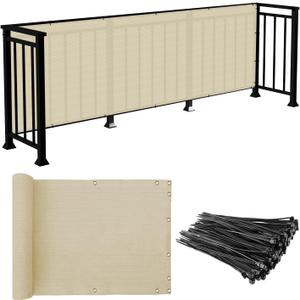 E&K Sunrise 3' x 15' Balcony Privacy Fence Screen Cover with Zip Ties Outdoor Screen Fence UV Protection for Deck Patio Backyard Apartment Pool Porch (Beige)