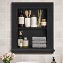 Royxen Bathroom Wall Cabinet with 2-Tier Shelves,Wooden Recessed Medicine Cabinet Over Toilet Storage Cabinet,Bathroom Cabinet Wall Mount for Home Storage, 14 x 18 Inch, Black