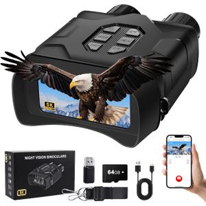 Night Vision Goggles - 5K Night Vision Binoculars for Adults, 10X Digital Zoom, 4'' UHD IPS Screen and 64GB TF Card for Photos and Videos Perfect for Outdoor Camping and Wildlife Observation