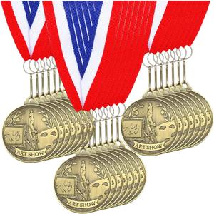 Landical 30 Pcs Art Show Medals Bulk 2'' Gold Medals with Neck Ribbons Participant Award Ribbons for Art Show Project Competition Prizes Tournament Trophies Drawing Contest Gifts