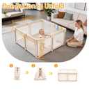 TOMBOSS Foldable Baby Playpen, Beige, Oxford Cloth, 50x50 Inch, Collapsible Play Yard with Mesh Sides and Toy Rings