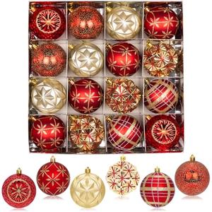 3.15" Red Gold Christmas Ball Ornaments Set, 16ct Luxury Hand-Painted Shatterproof Large Hanging Bulbs, Bulk for Xmas Tree Wreath Holiday Decoration