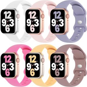Pack of 5 Silicone Bands Compatible with Apple Watch Band 38mm 40mm 41mm 42mm 44mm 45mm 46mm 49mm Women Men, Soft Sport Strap Replacement Wristband for iWatch Series 11 10 9 8 SE 7 6 5 4 3 2 1 Ultra (White/Sand Pink/Lavender Gray/Hot pink/Sunglow/Smoke Violet)