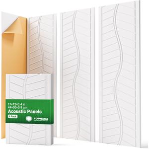 6 Pack Acoustic Panels Sound Absorbing for Recording Studio Walls, White Self-Adhesive Leaf Textured Decorative Art Ceiling Tiles - Acoustical Treatments for Home Office Room Door 17"×12"×0.4"