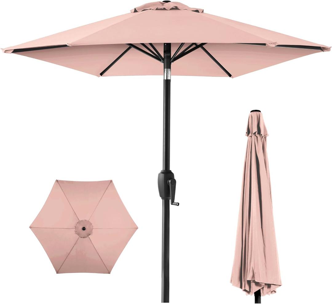 Best Choice Products 7.5ft Heavy-Duty Round Outdoor Market Table Patio Umbrella w/Steel Pole, Push Button Tilt, Easy Crank Lift - Rose Quartz