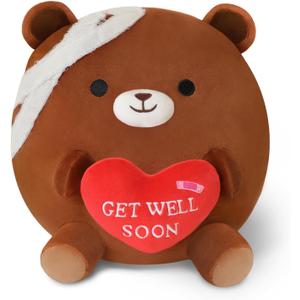 Get Well Soon Bear Plush, Cute Brown Bear Stuffed Animal, Soft Feel Better Gifts for Kids Women Men