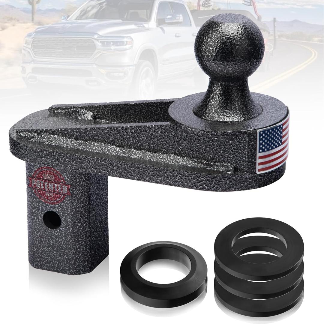 6" Offset Gooseneck Ball Extender for Short Bed Trucks, 2-5/16" Hitch Ball with 2" Rise, Reinforced Gusset, Polyurethane Washers, 25K GTW / 5K VTW, Fits Turnover Ball Systems