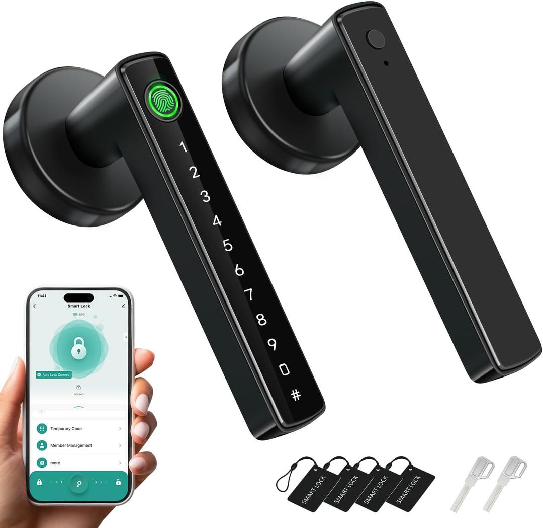 Fingerprint Door Lock,Biometric Smart Door Knob with Keypad Code,6 in 1Keyless Entry Door Handle,App Control,Generate Passcode Remotely,for Bedrooms Office Home Hotel Apartment