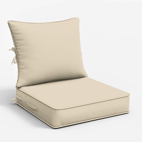 Snubbull Outdoor Patio Chair Cushions Set 22 L X 22 W X 4 H Waterproof & Fade Resistant Deep Seat and Back Cushions with Removable Covers Outdoor Seat Cushion Set for Chairs and Sofas