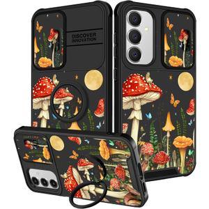 Funermei for Samsung Galaxy S24 FE Case - Women Girls Cute Phone Cover Girly Pretty Aesthetic Mushroom Unique Design with Camera Cover Ring Stand Funda for Samsung S24 FE Case