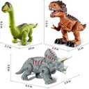 3 x 3 Pack Walking Dinosaur Toys for Kids 3-5 5-7 Years Old, Simulated Tyrannosaurus Brachiosaurus Triceratops with Sound & Light, Birthday Gifts Dino Toy for Toddlers Boys Girls 3 4 5 6 7 8 Years