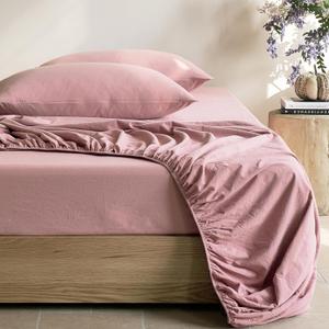 JELLYMONI Fitted Sheet Queen Cotton Darker Rose 1pc Easy-Fit 16 Inch Deep Pocket Sheet Bedding Sheet Solid 100% Washed Cotton Soft Breathable Durable Fitted Bed Sheet (60”x 80”+16”)