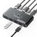 USB KVM Switch, KVM Switch 1 Monitors 2 Computers, HDMI Switch, 4K@60Hz KVM Switches for 2 Computers Sharing 1 Monitor, 4 USB Devices Such as Keyboard, Mouse, Printer, Scanner (Black)