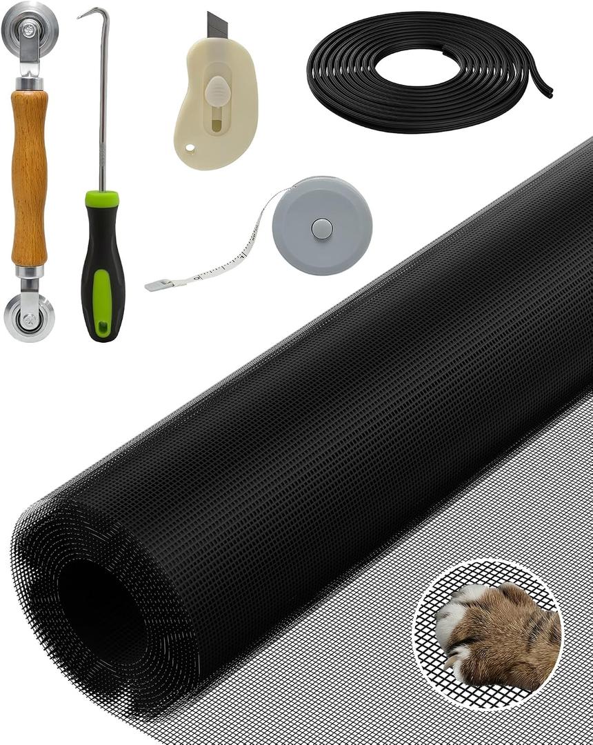 Replacement Window Screen Door Repair Kit - 48"x118" Durable Mesh Screen with Tools - DIY Window/Sliding Door/Porch Screens Replacement for Home, RV & Patio