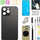 Back Glass Replacement for iPhone 14 Pro with Repir Tools, Big Hole Rear Back Cover Glass Replacement All Carriers with Pre-Installed Adhesive and Repairing Tool Kits (Space Black)